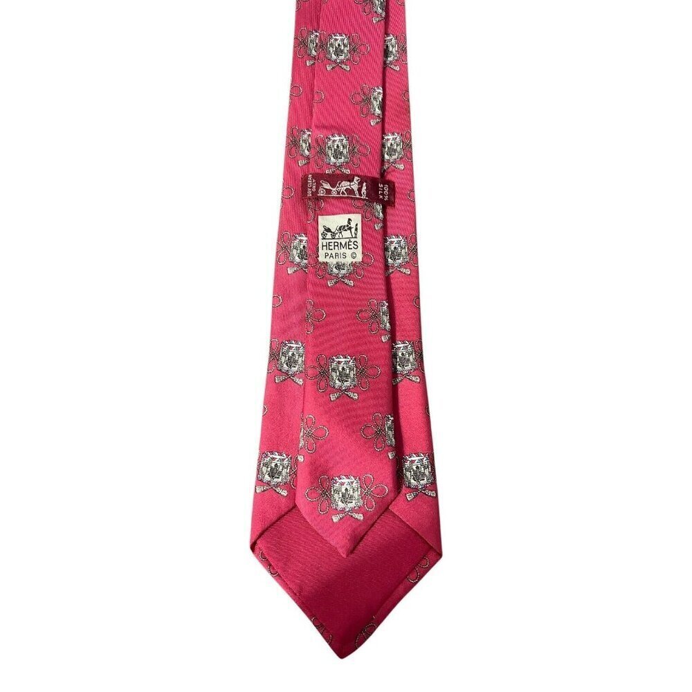 Hermes Silk Tie Fleur de Lis Crown Pattern France Luxury Necktie